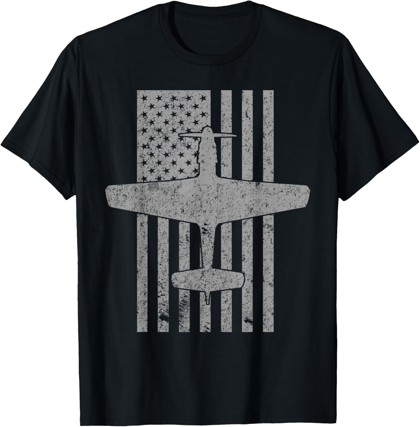 P-51 Mustang WWII Fighter Airplane Pilot Vintage Flag T-Shirt - T-Shirt | Black