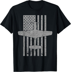 P-51 Mustang WWII Fighter Airplane Pilot Vintage Flag T-Shirt - T-Shirt | Black