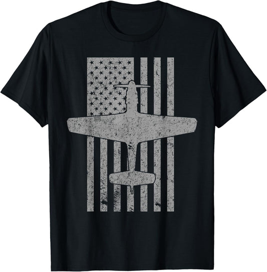 P-51 Mustang WWII Fighter Airplane Pilot Vintage Flag T-Shirt - T-Shirt | Black