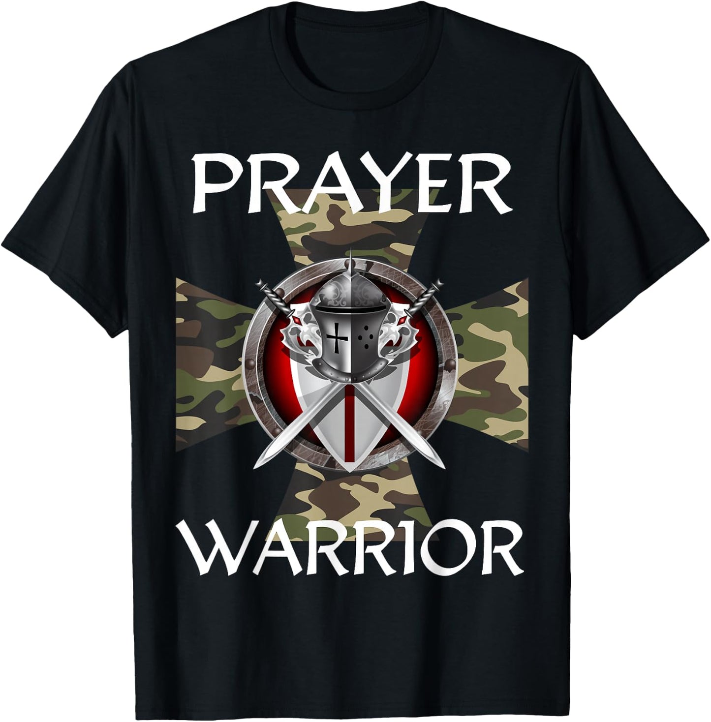 Christian Prayer Warrior Green Camo Cross Religious Messages T-Shirt - T-Shirt | Black
