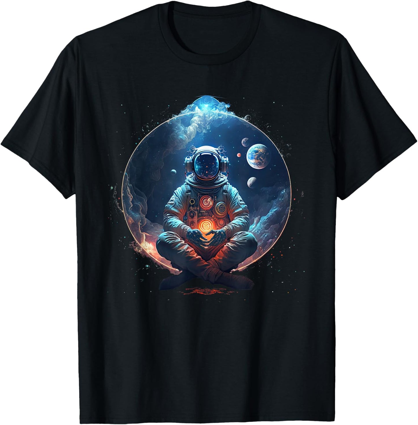 Meditating Astronaut Planets Meditation Astral Travel T-Shirt - T-Shirt | Black