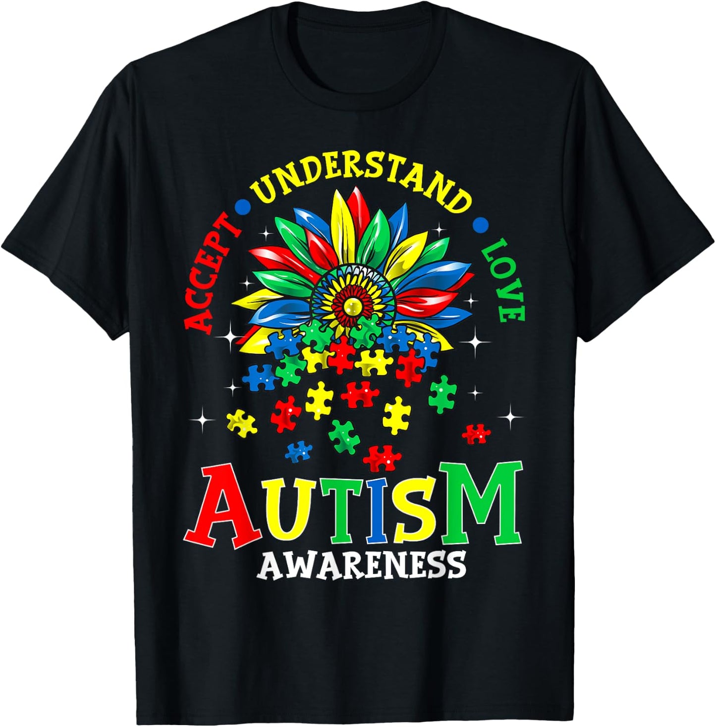 Autism Awareness Shirts Accept Understand Love Autism Mom T-Shirt - T-Shirt | Black