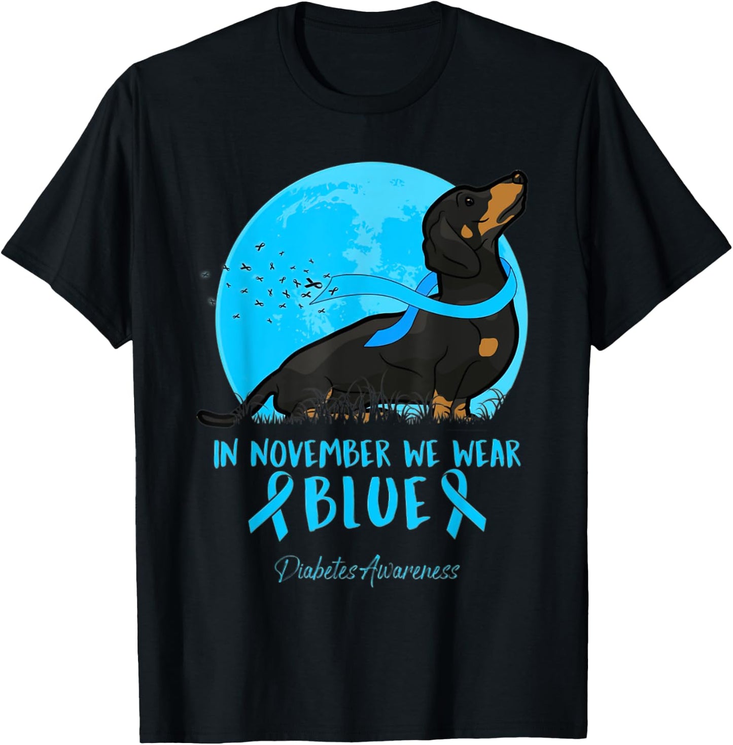 In November We Wear Blue Diabetes Awareness Dachshund Lover T-Shirt - T-Shirt | Black