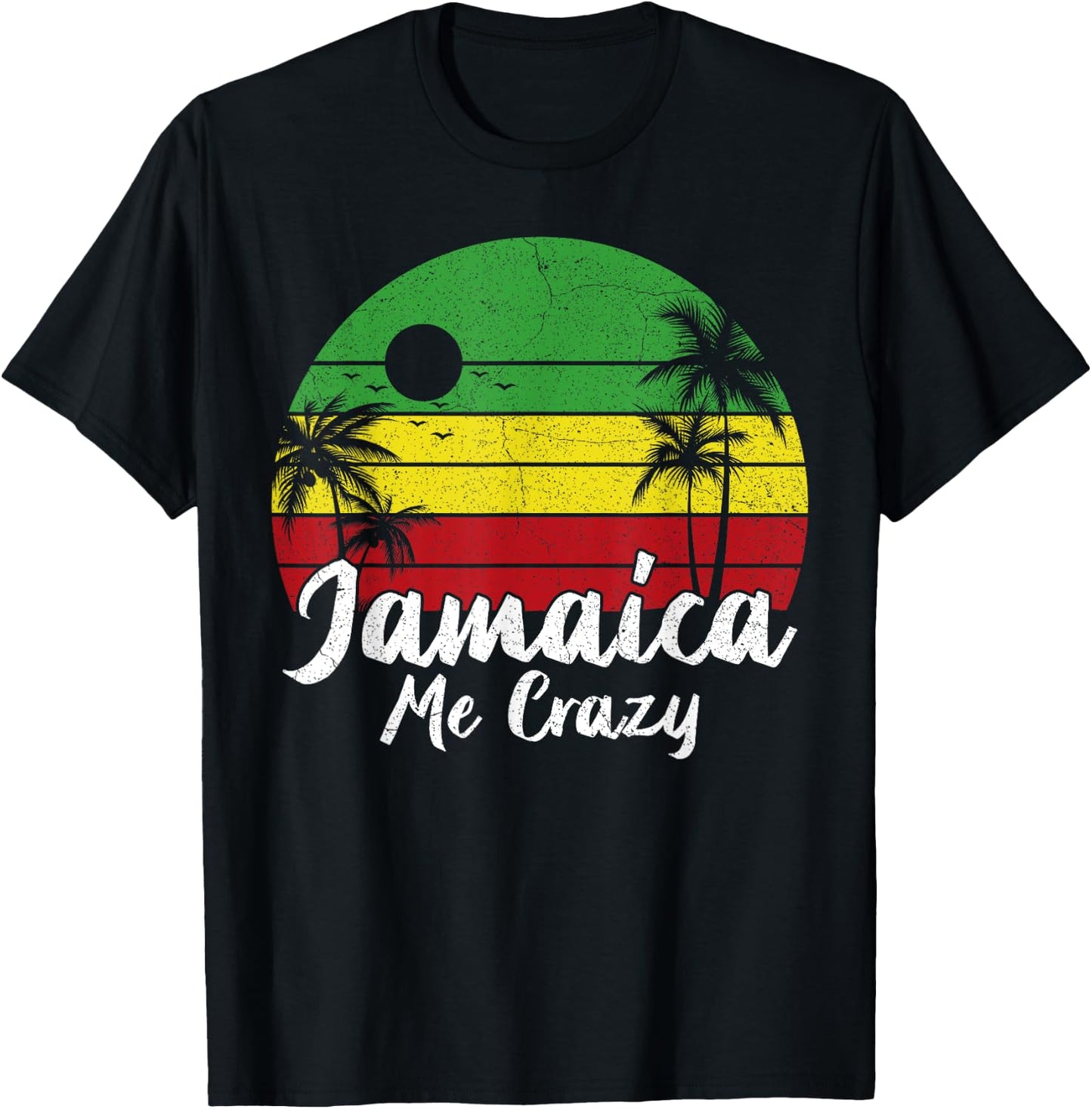 Palm Tree Vintage Retro Sunset Jamaica Me Crazy Summer T-Shirt - T-Shirt | Black
