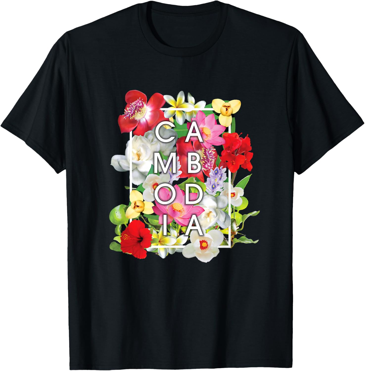 Flowers of Cambodia Word Art - Khmer Pride T-Shirt - T-Shirt | Black