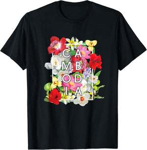 Flowers of Cambodia Word Art - Khmer Pride T-Shirt - T-Shirt | Black