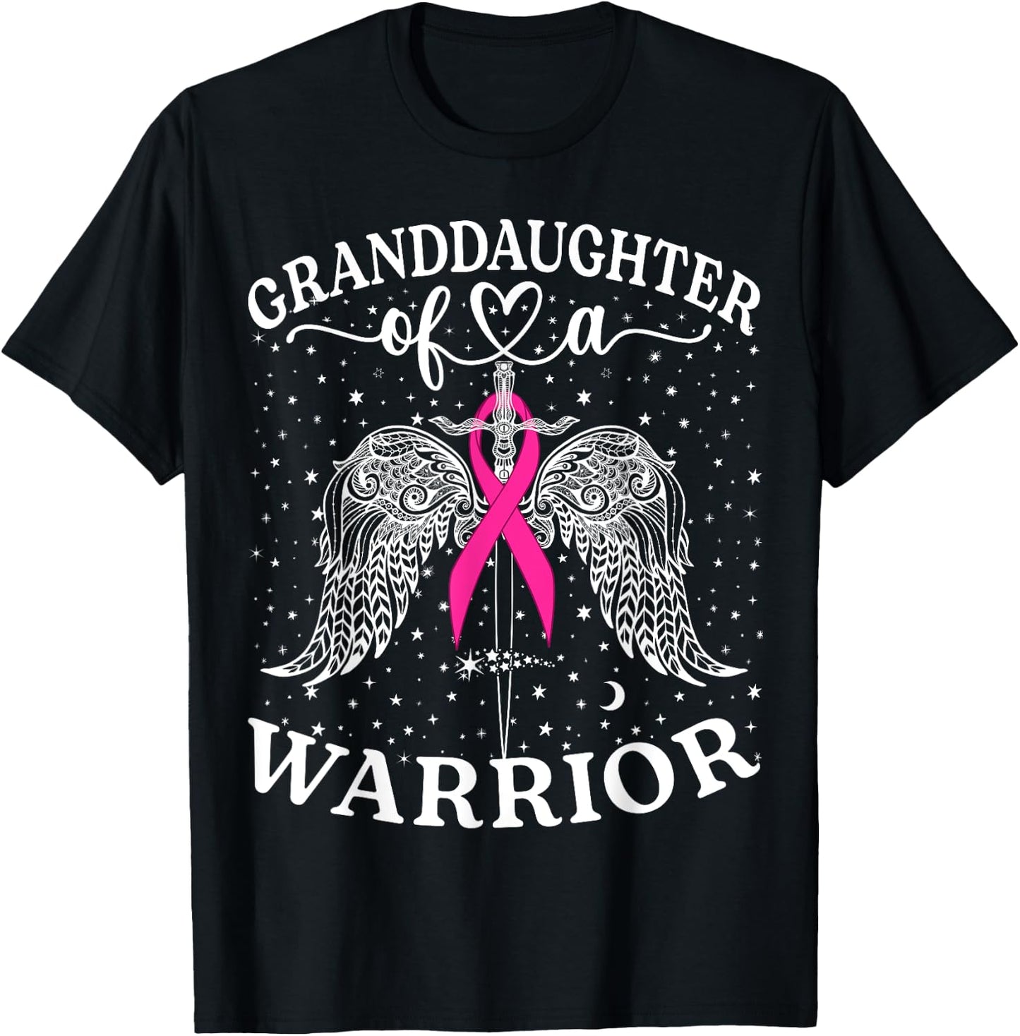 Granddaughter Of A Warrior Breast Cancer Awareness Support T-Shirt - T-Shirt | Black