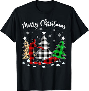 Leopard Buffalo Plaid Matching Cornhole Christmas Pajama T-Shirt - T-Shirt | Black