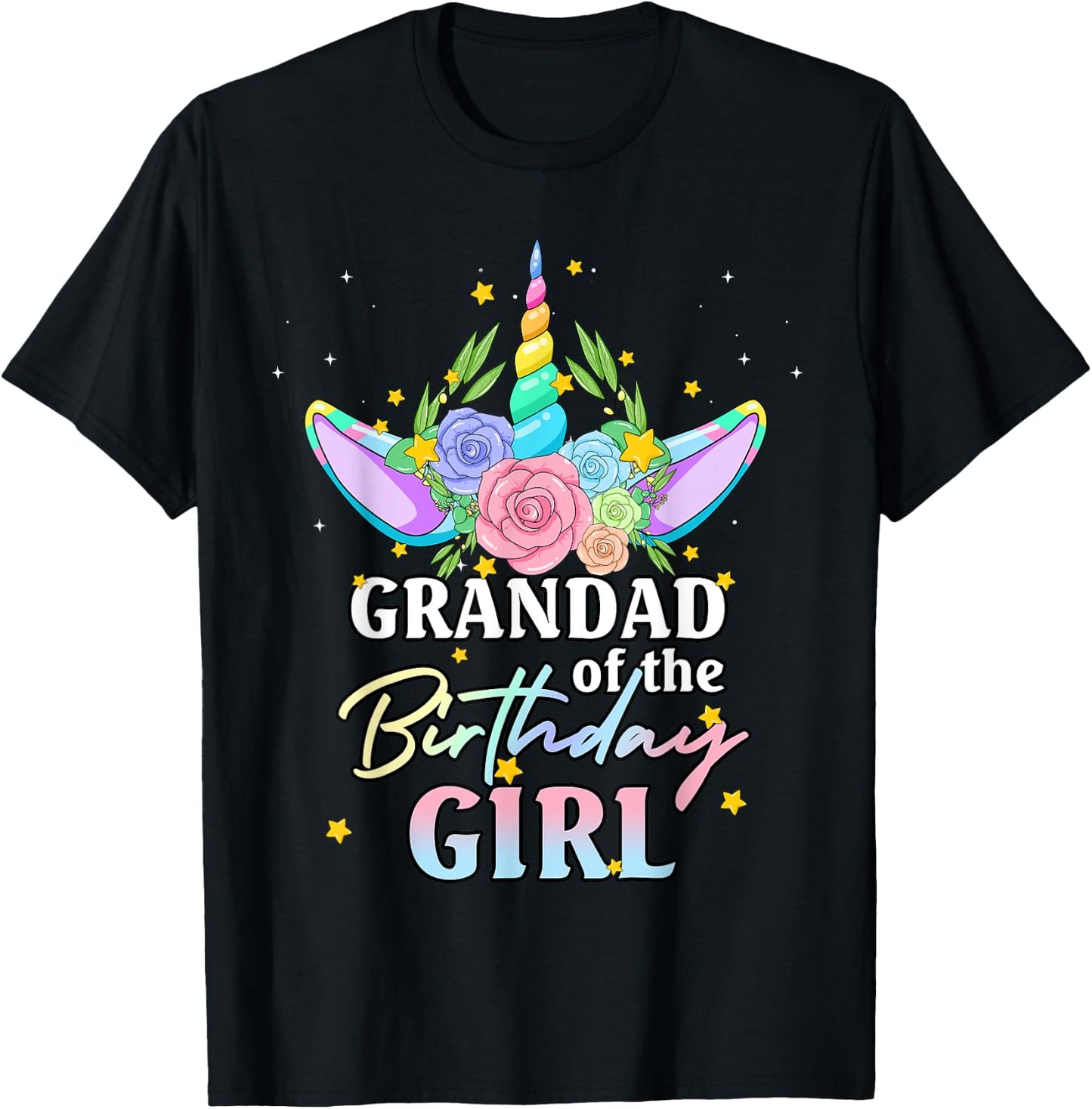 Grandad of the Birthday Girl Unicorn Rainbow Matching Family T-Shirt - T-Shirt | Black
