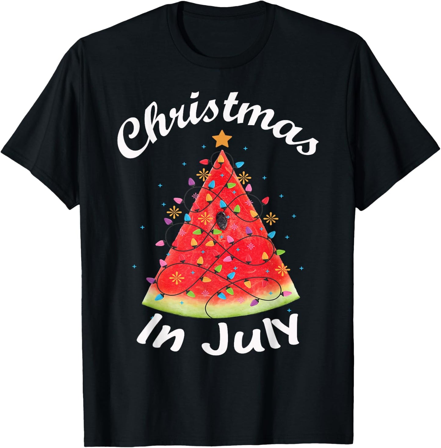 Christmas In July Summer Design Melon Christmas Tree Summer T-Shirt - T-Shirt | Black