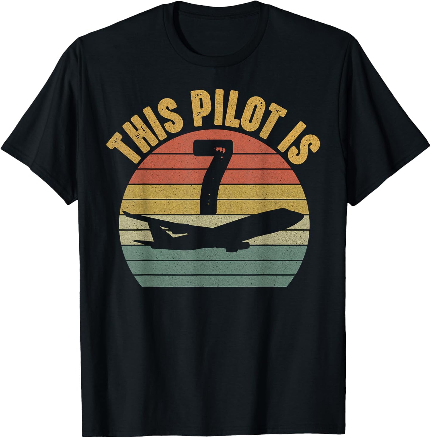 7 Year Old Airplane Pilot 7th Birthday Aviation T-Shirt - T-Shirt | Black
