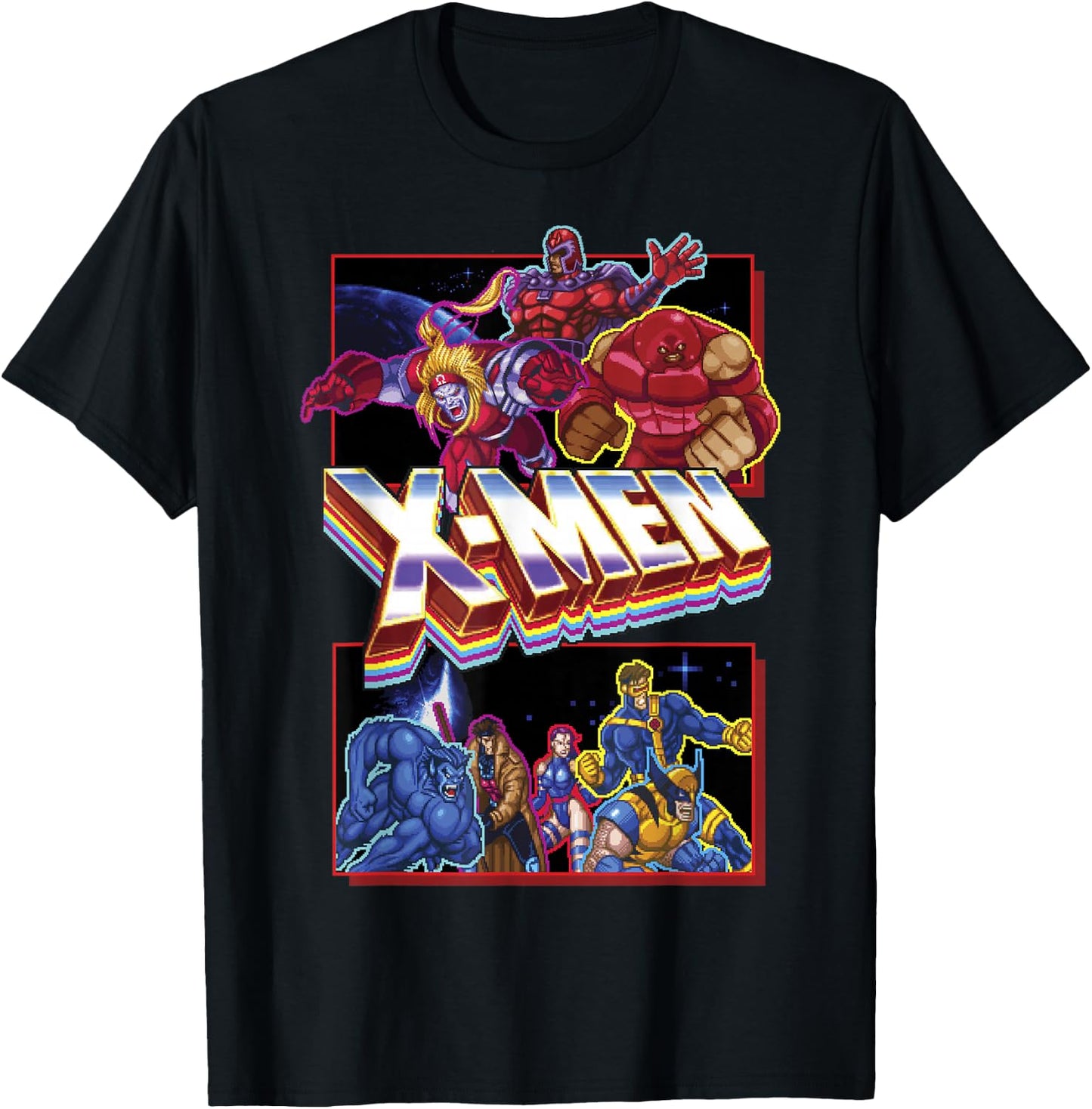 Marvel X-Men Classic Retro Video Game Logo Panels T-Shirt - T-Shirt | Black