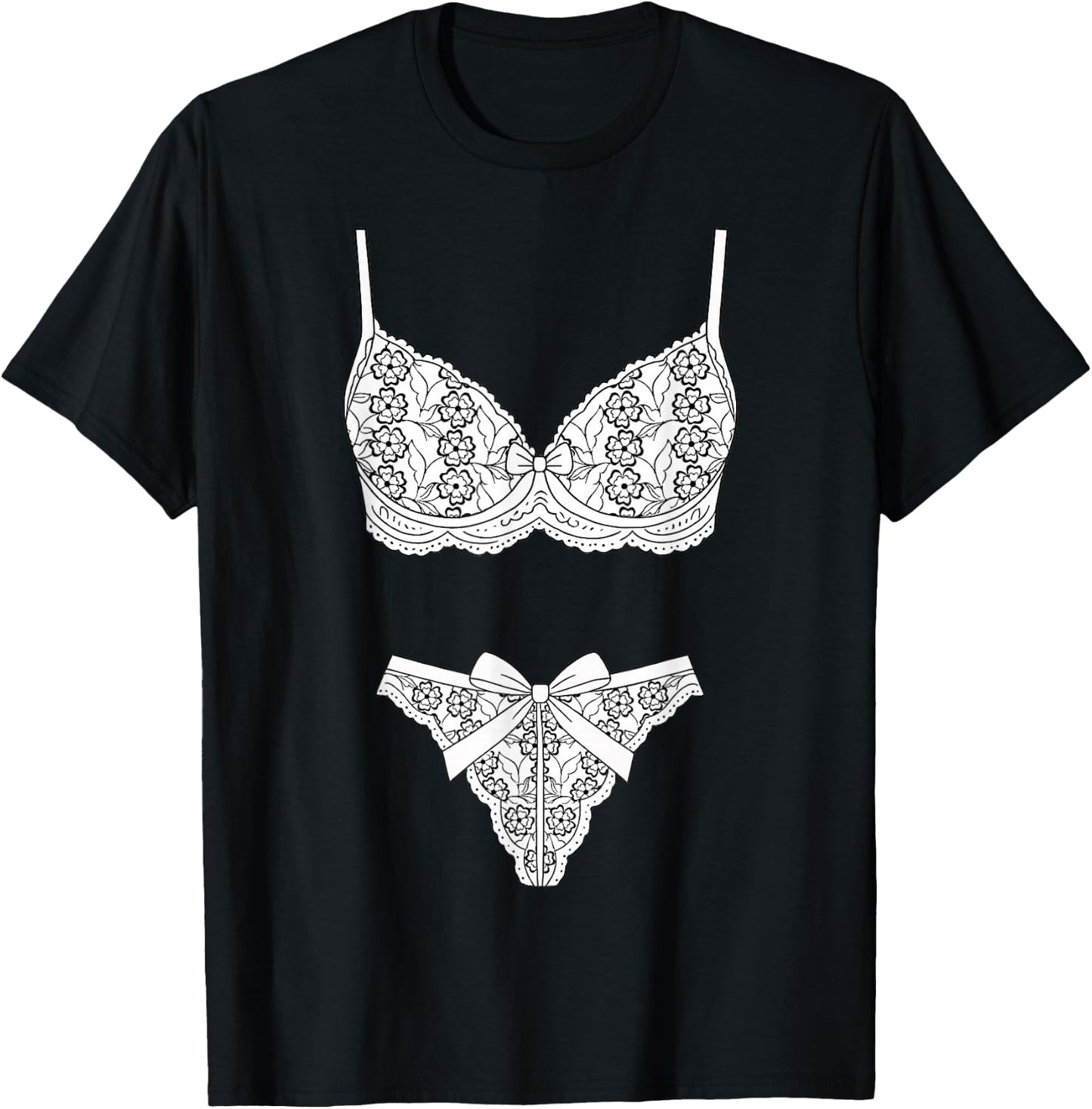 Sexy Lace Lingerie Set Print Bridal Party Honeymoon T-Shirt - T-Shirt | Black