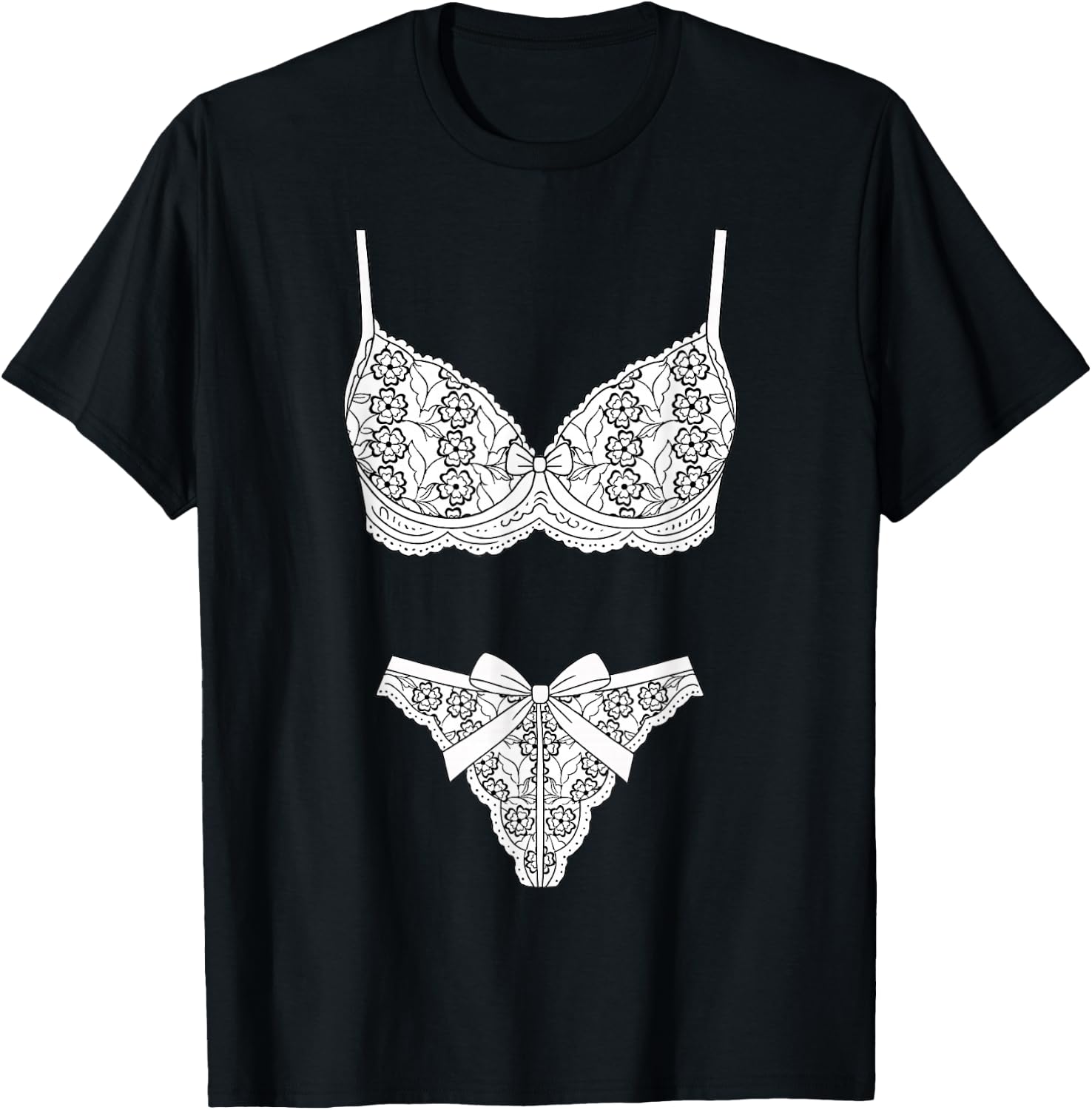 Sexy Lace Lingerie Set Print Bridal Party Honeymoon T-Shirt - T-Shirt | Black