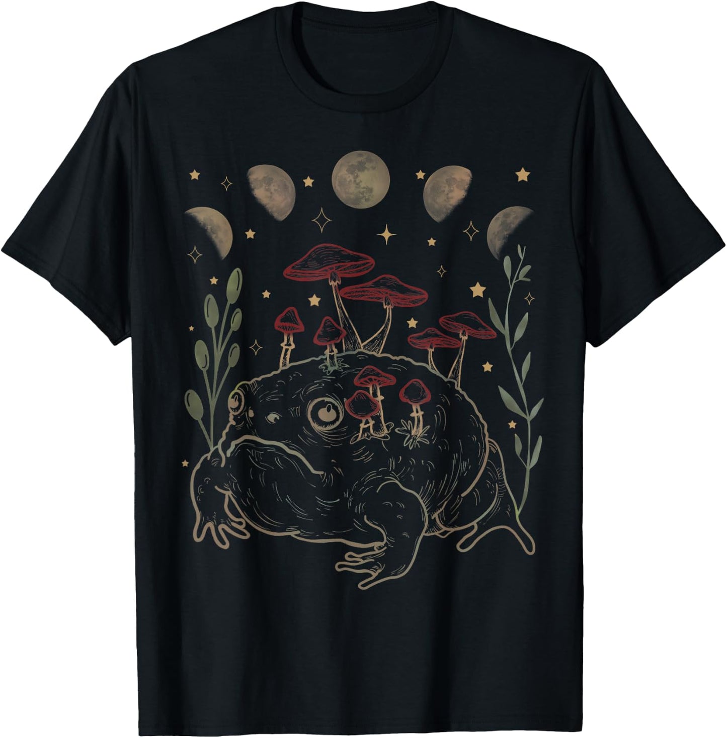 Dark Academia Moon Witchy Goblincore Aesthetic Frog T-Shirt - T-Shirt | Black