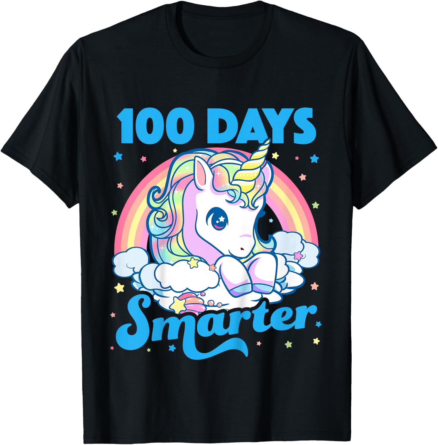 Kids 100 Days Smarter Unicorn Girls Teacher 100th Day of School T-Shirt - T-Shirt | Black