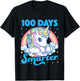Kids 100 Days Smarter Unicorn Girls Teacher 100th Day of School T-Shirt - T-Shirt | Black