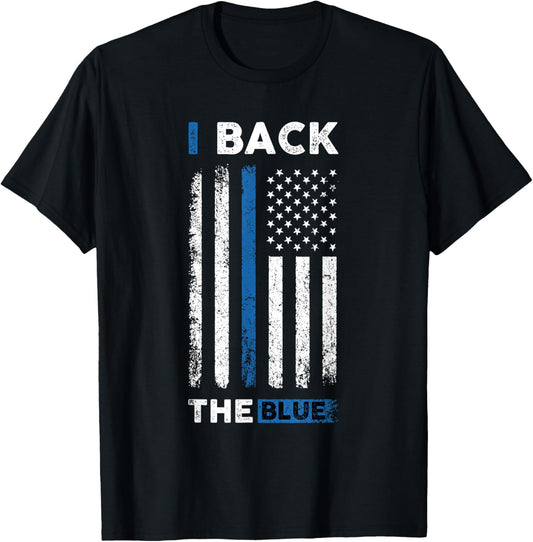 I Back The Blue - Blue Line Police Officer Cop T-Shirt - T-Shirt | Black