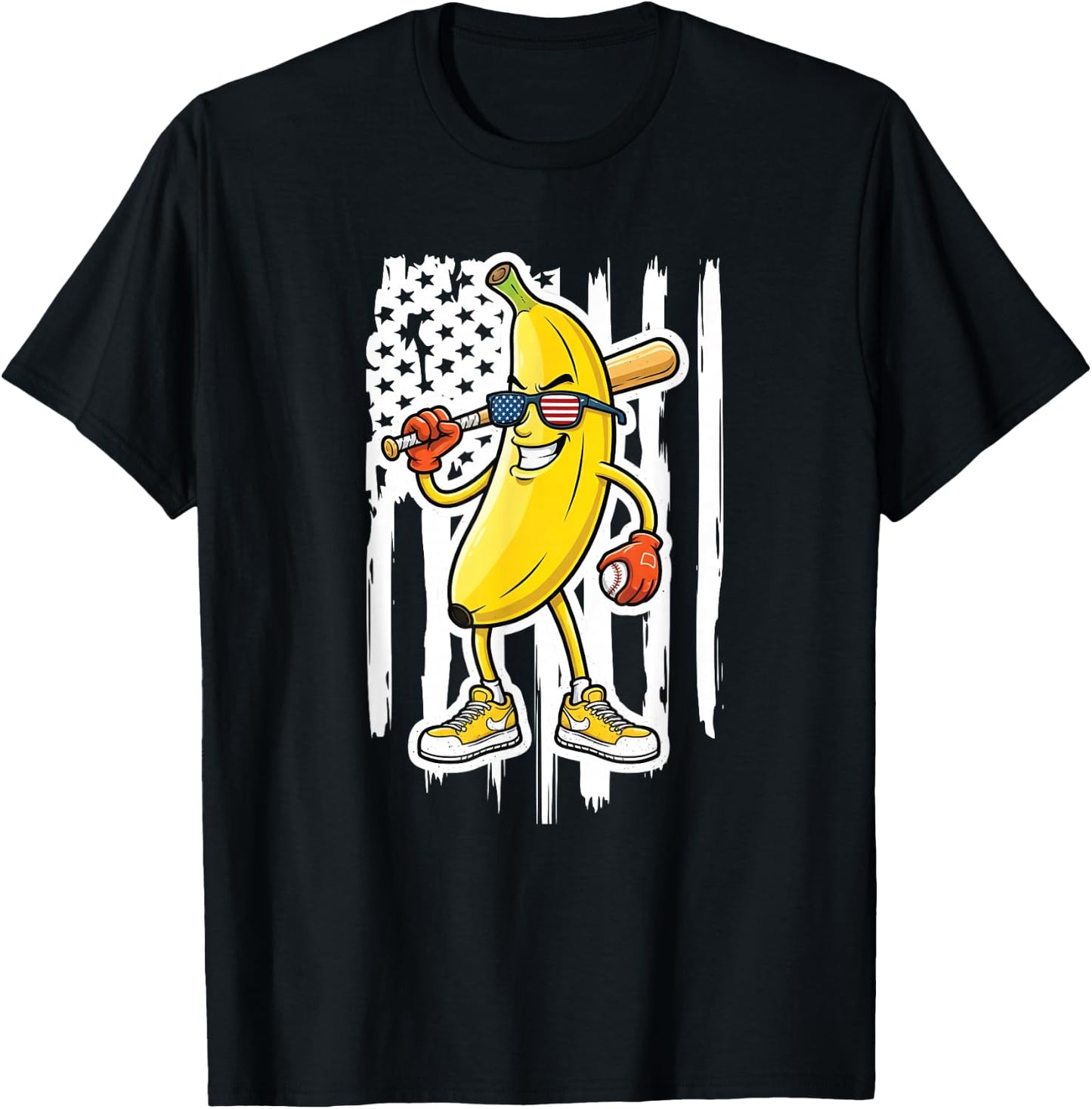 Funny Banana Drip Strong American Flag Kids Youth Boys Girls T-Shirt - T-Shirt | Black