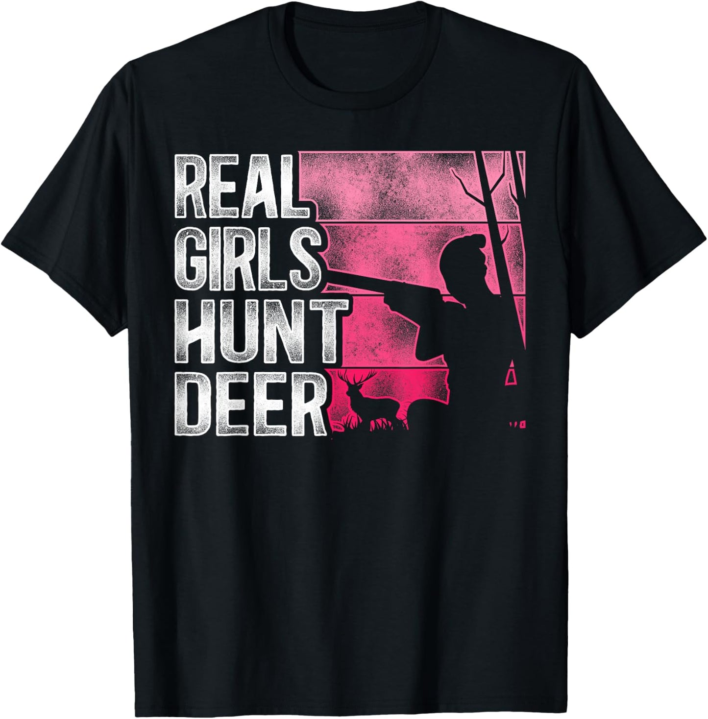 Buck Deer Hunting Hunter Girl Vintage Real Girls Hunt Deer T-Shirt - T-Shirt | Black