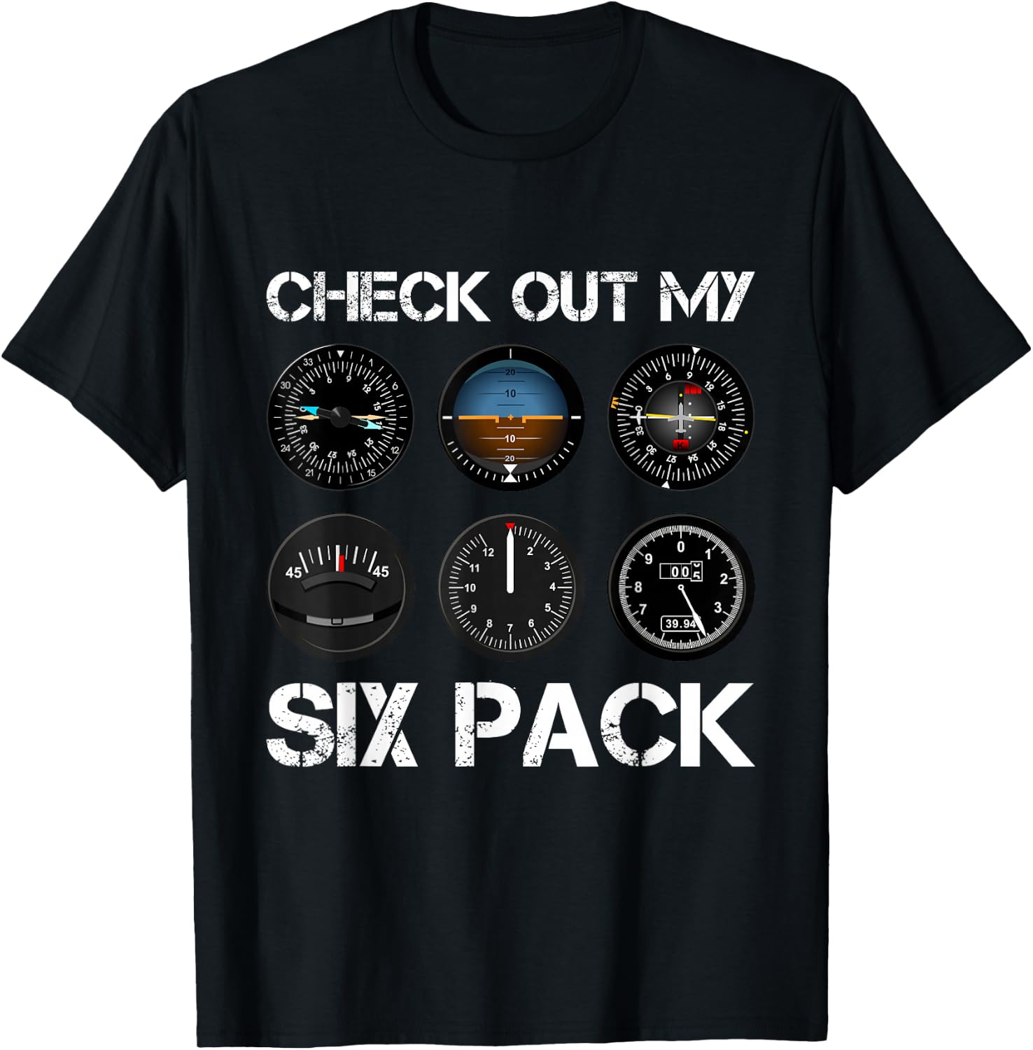 Funny Pilot T Shirt Airplane Six Pack Flight Instruments T-Shirt - T-Shirt | Black