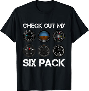 Funny Pilot T Shirt Airplane Six Pack Flight Instruments T-Shirt - T-Shirt | Black