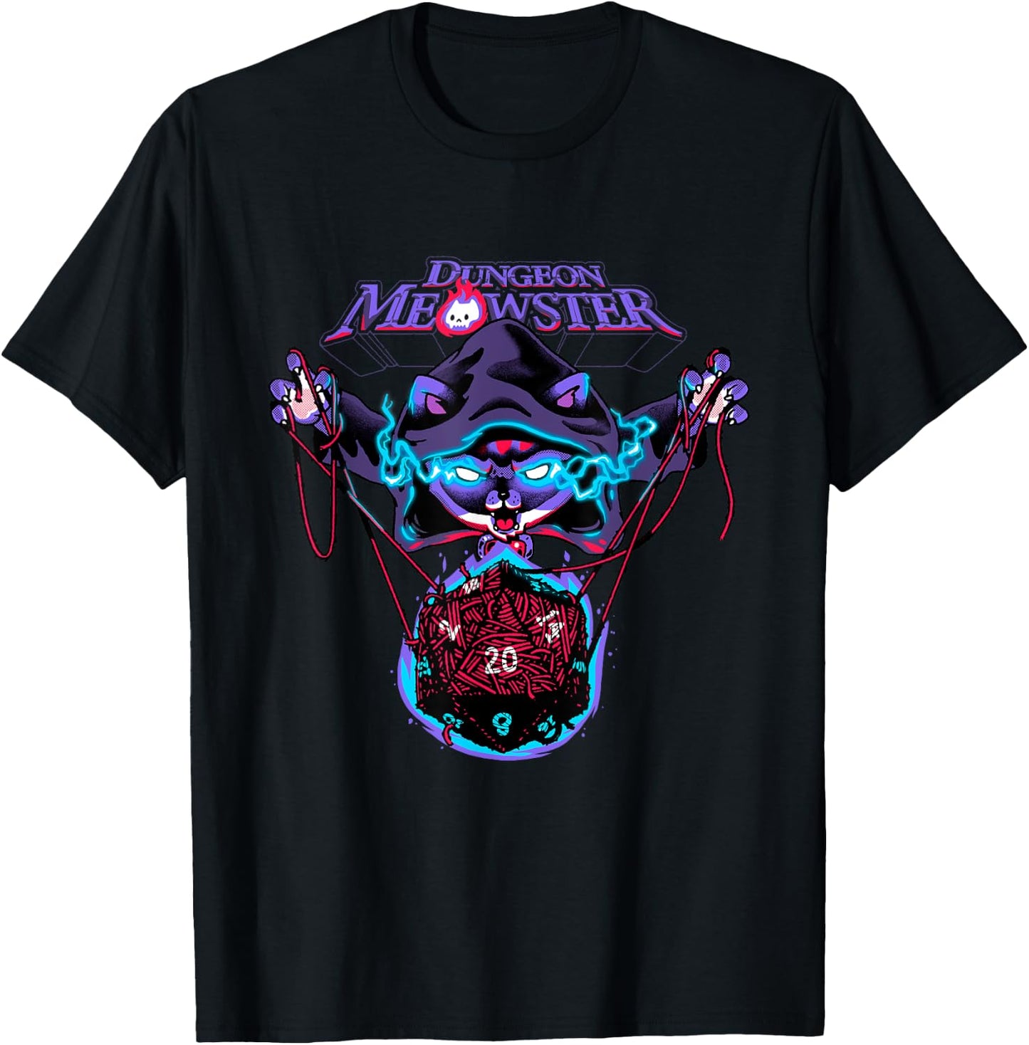 Dungeon Meowster Funny Nerdy Gamer Cat D20 Tabletop RPG T-Shirt - T-Shirt | Black