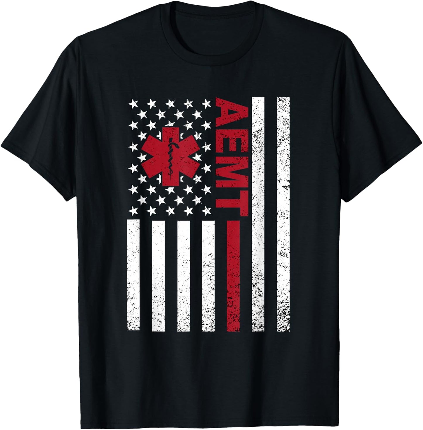AEMT Advanced Emergency Medical Technician USA Flag T-Shirt - T-Shirt | Black