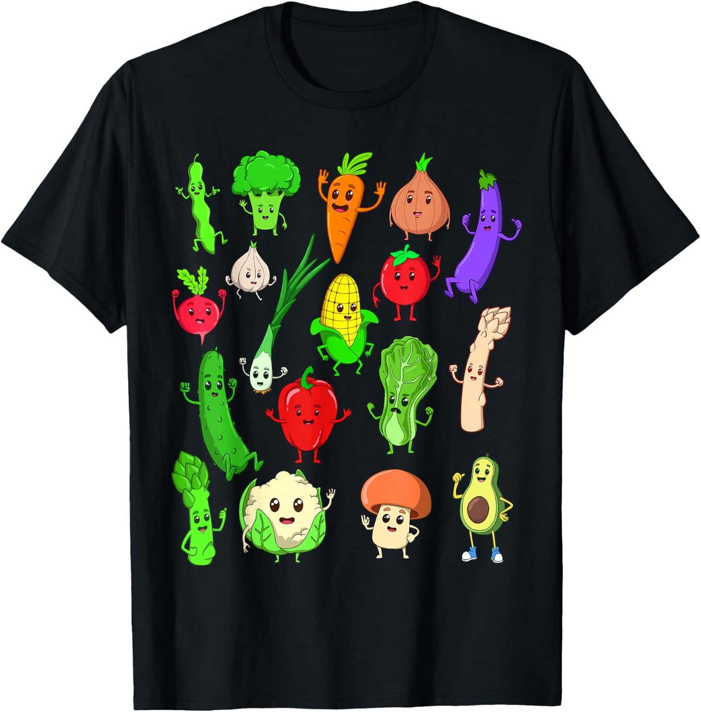 Comic Kawaii Vegetables T-Shirt - T-Shirt | Black