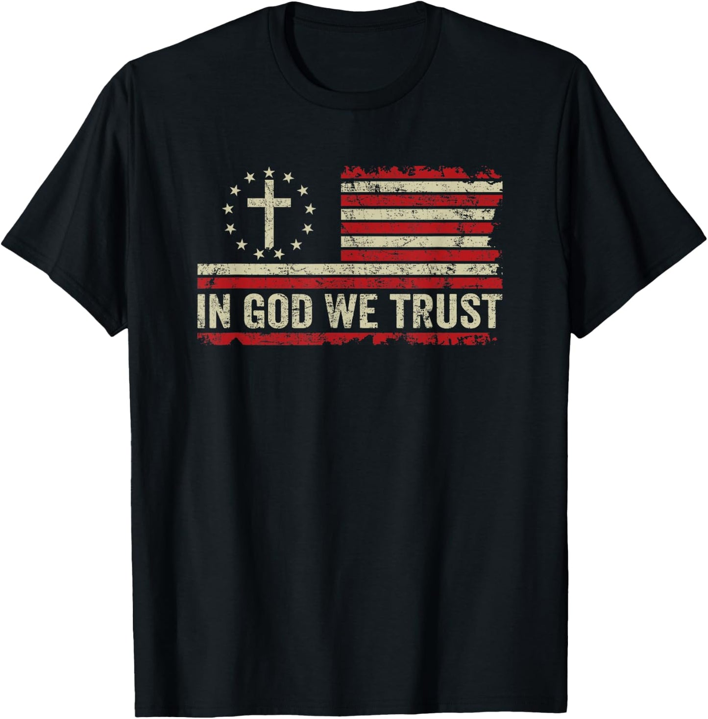 In God We Trust - Vintage American Flag Cross Patriotic T-Shirt - T-Shirt | Black