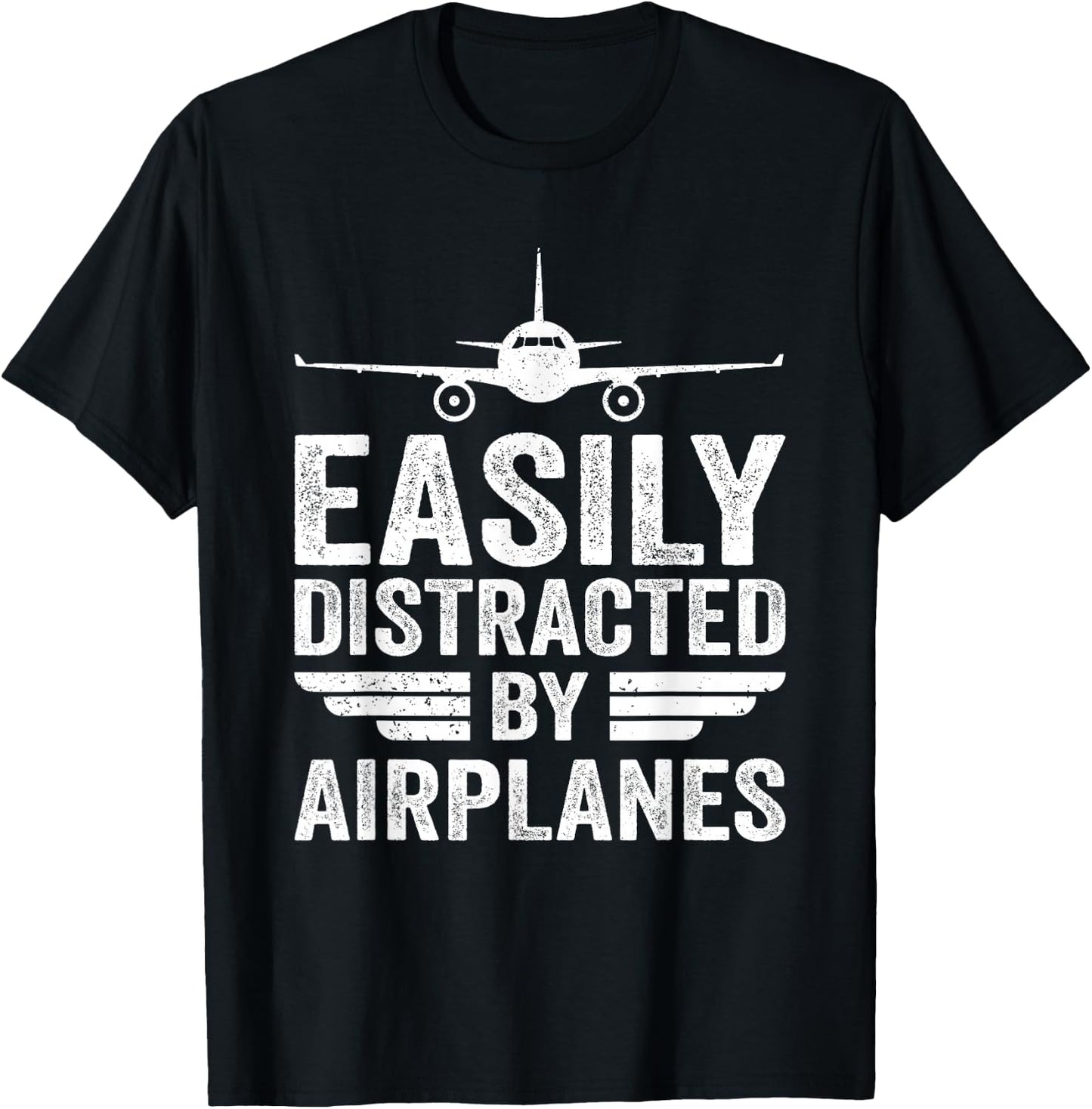 Easily Distracted By Airplanes Funny Aviation Pilot Airplane T-Shirt - T-Shirt | Black