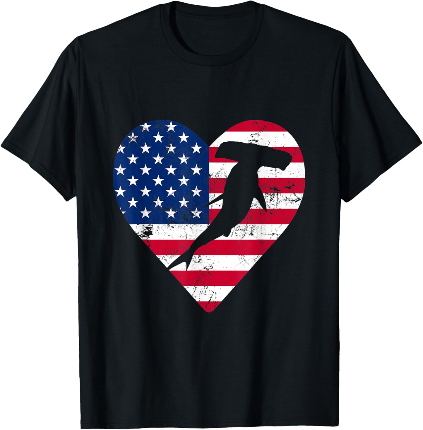 Patriotic Hammerhead Shark American Flag 4th Of July Women Kids Men T-Shirt - T-Shirt | Black