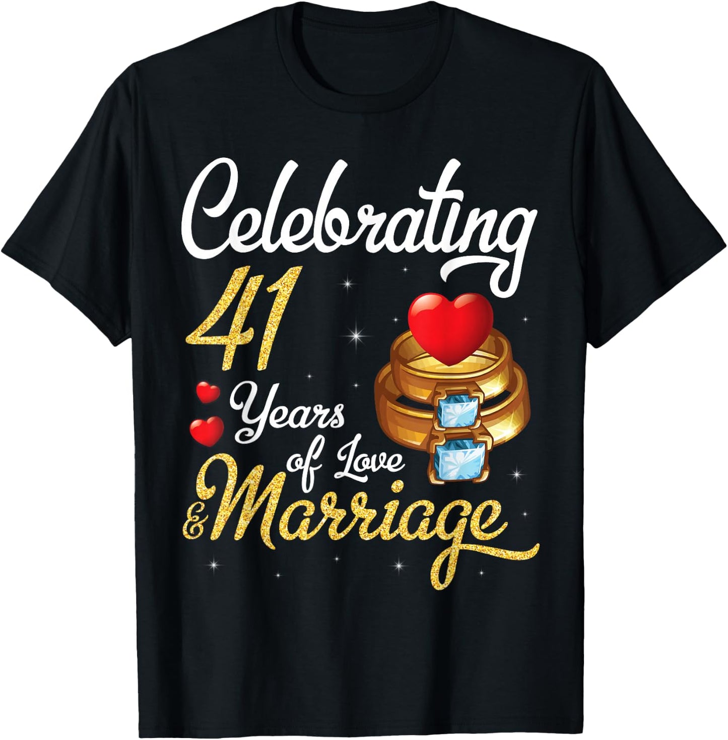 Husband & Wife Celebrating 41 Years Of Love Marriage Wedding T-Shirt - T-Shirt | Black