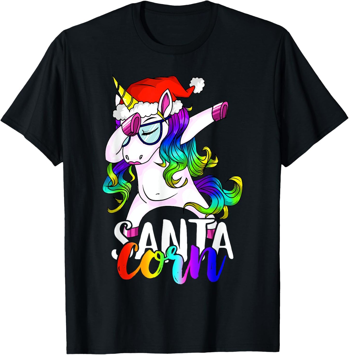 Santacorn Dabbing Unicorn Boys Girls Women Xmas Pajamas T-Shirt - T-Shirt | Black