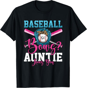 Baseball Or Bows Auntie Loves You Gender Reveal T-Shirt - T-Shirt | Black