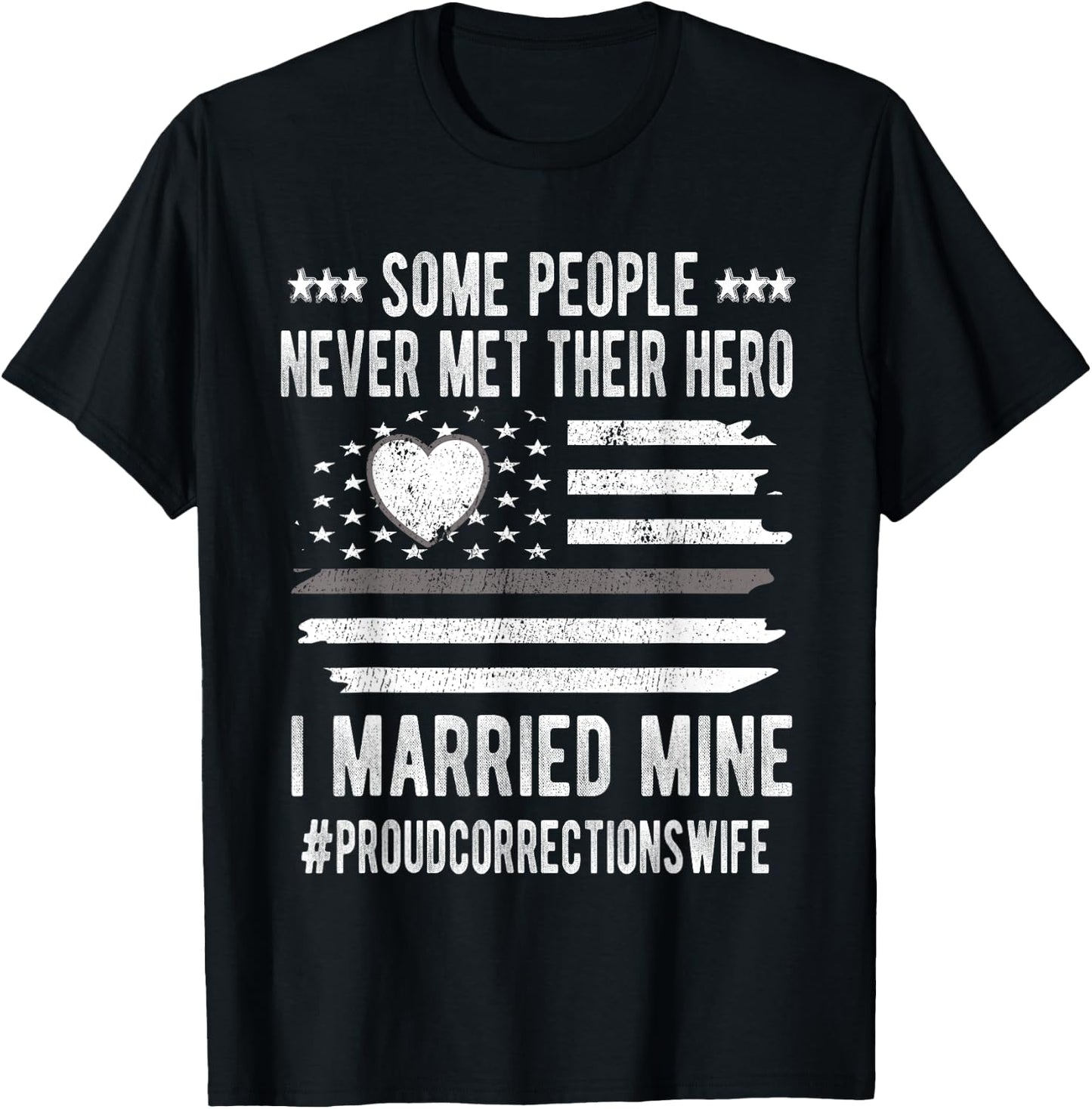 Proud Corrections Wife US Flag Thin Silver Line Husband T-Shirt - T-Shirt | Black