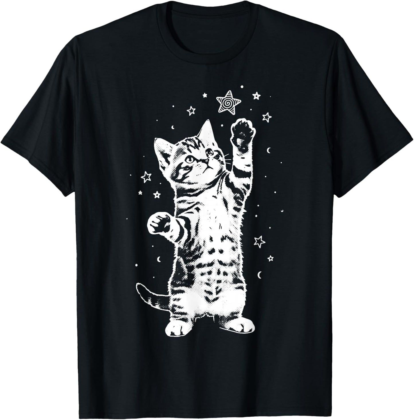 Cat Stars 2000s Aesthetic Vintage T-Shirt - T-Shirt | Black