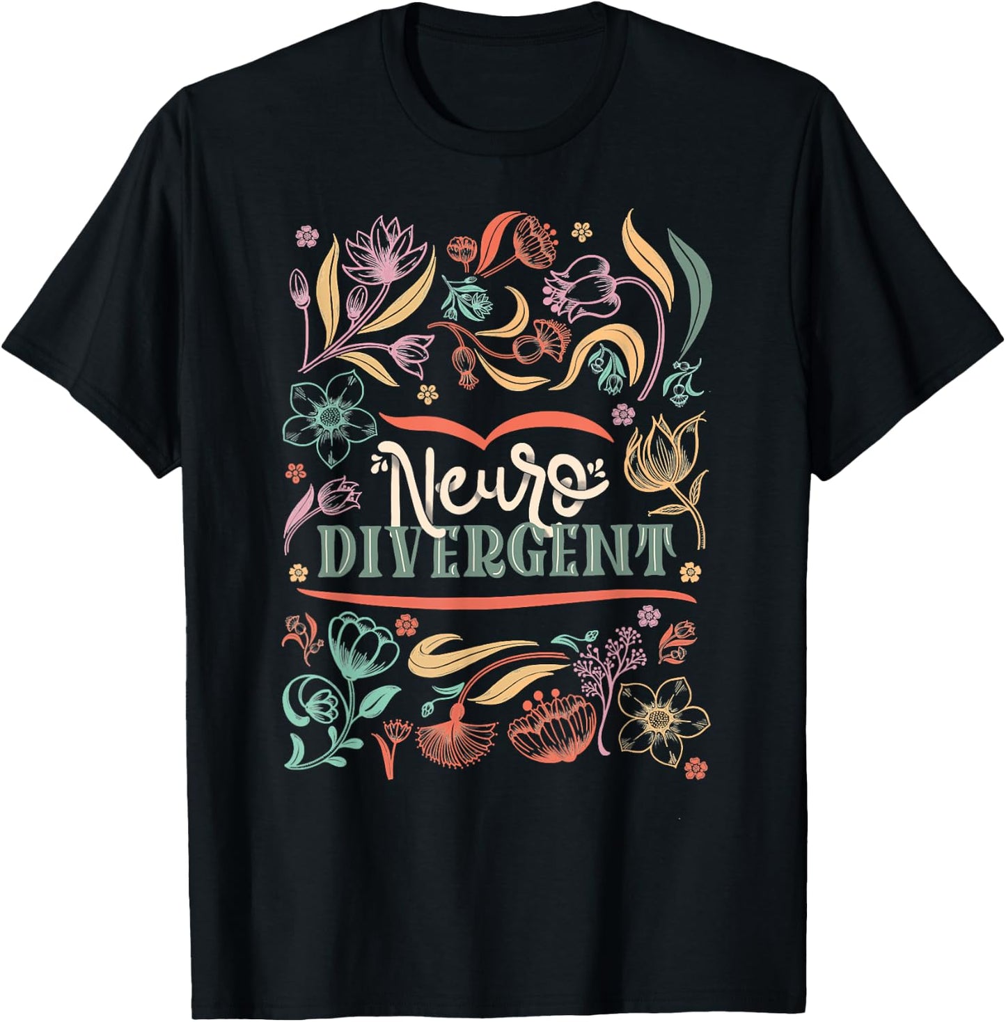 floral Neurodivergent Autism Awareness T-Shirt - T-Shirt | Black