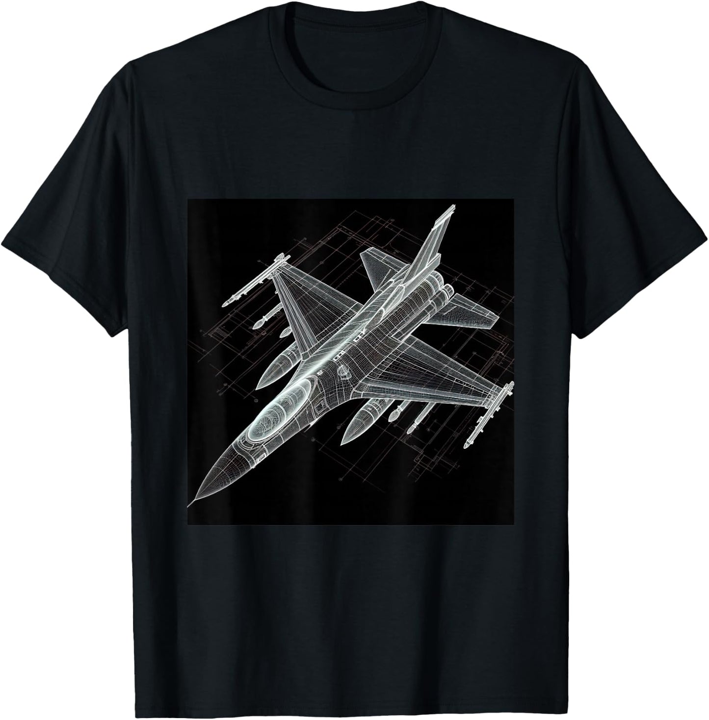 F16 Viper Jet Fighter Wireframe Blueprint T-Shirt - T-Shirt | Black