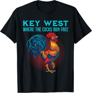Key West Florida Where The Cocks Run Free T-Shirt - T-Shirt | Black