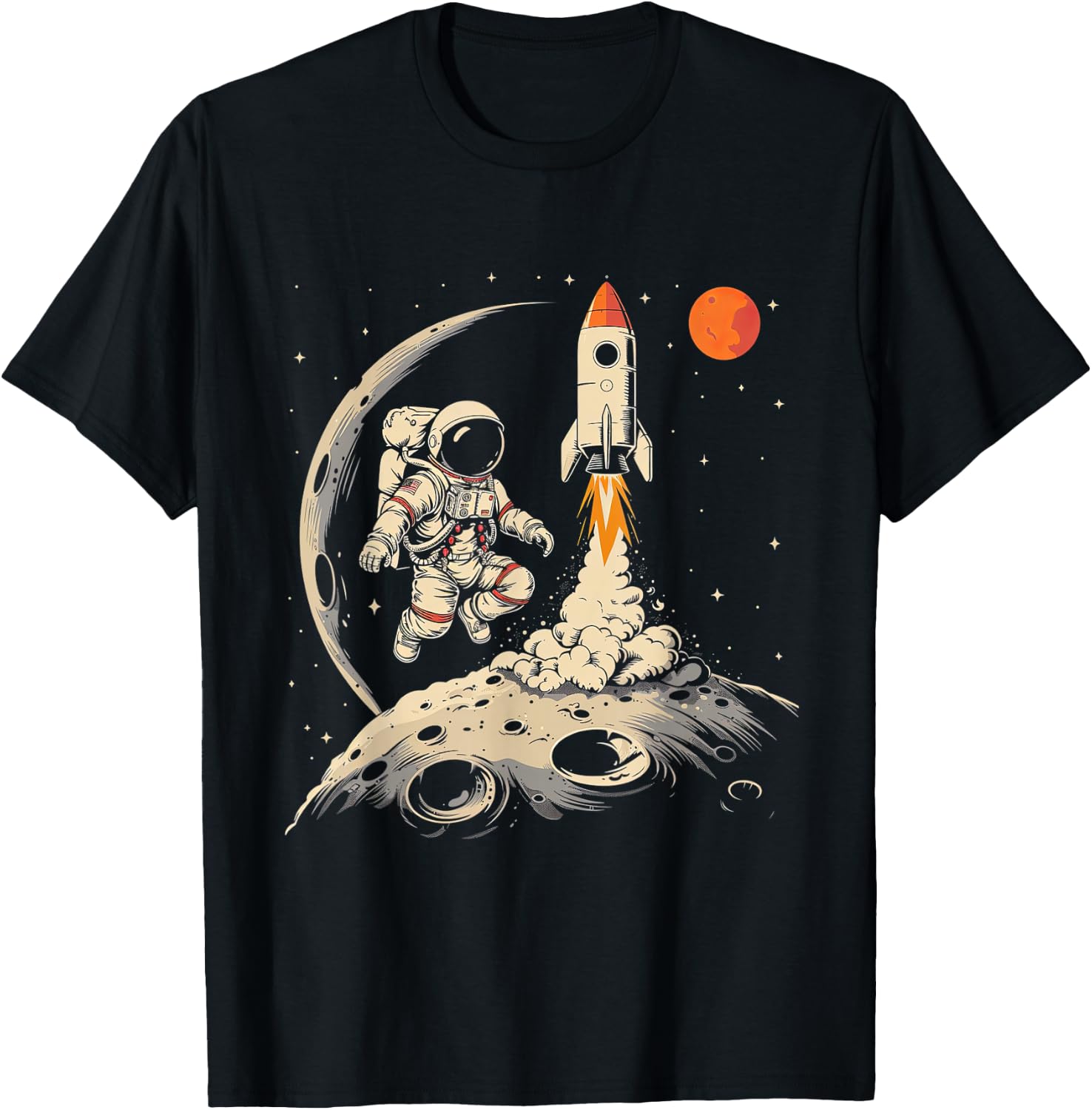 Space Rocket Astronaut with Planets and Moon Spaceship Kids T-Shirt - T-Shirt | Black