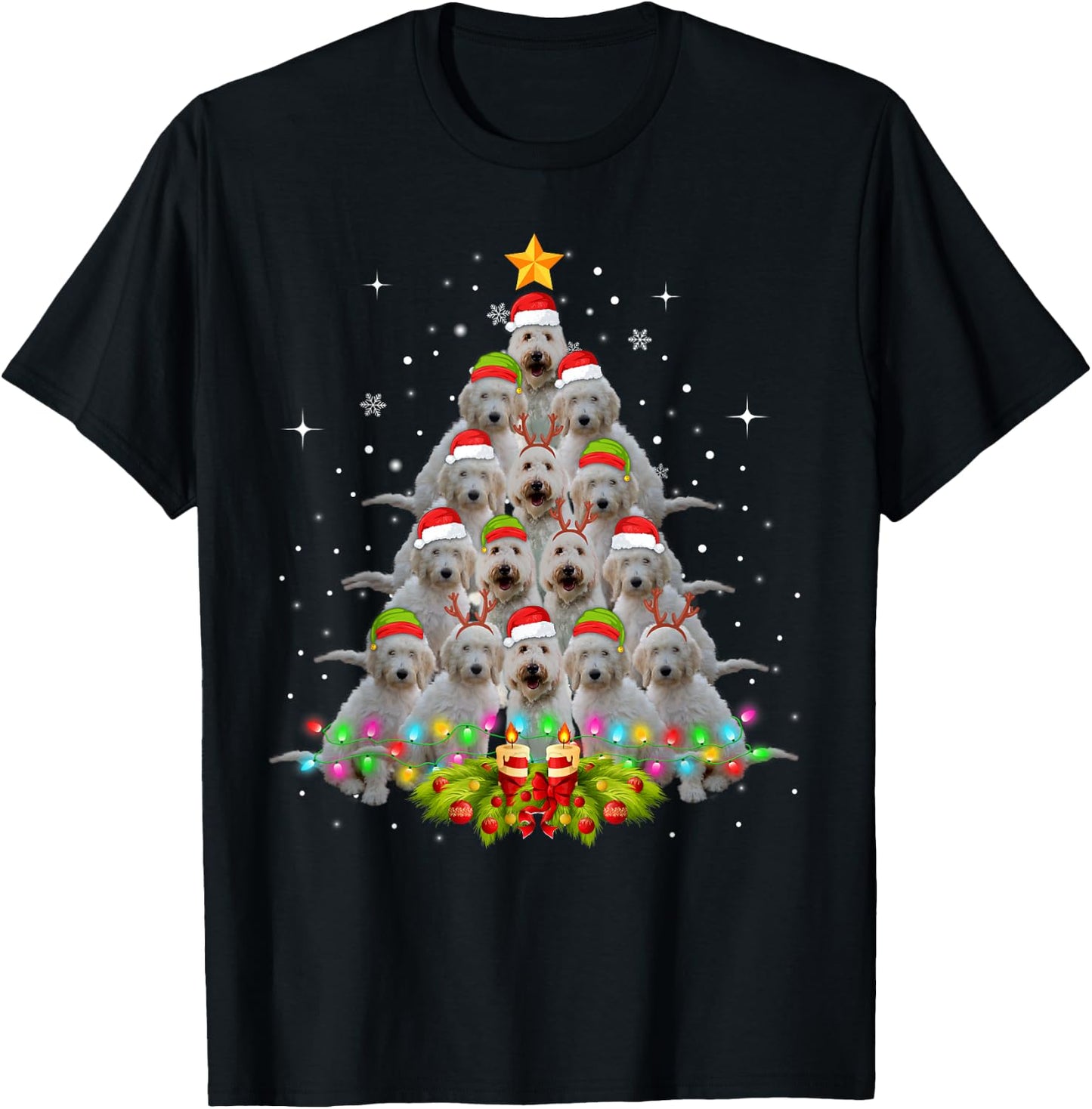 Goldendoodle Dog Tree Christmas Sweater Xmas Pet Dogs Gifts Women Kids T-Shirt - T-Shirt | Black