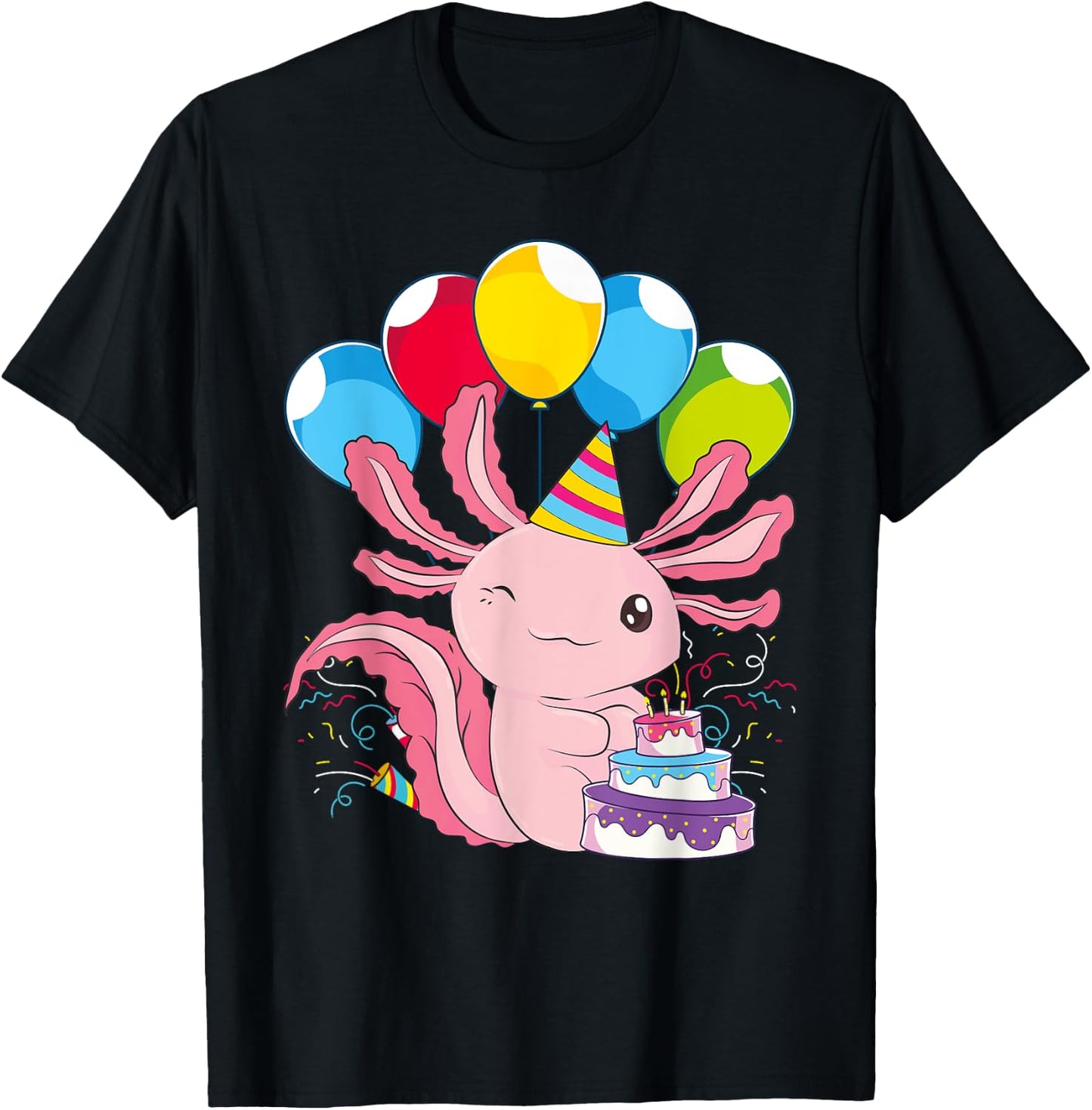 Kids Birthday Party Cake Pet Animal Amphibian Axolotl T-Shirt - T-Shirt | Black