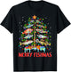 Merry Fishmas Funny Christmas Tree Lights Fish Fishing Rod T-Shirt - T-Shirt | Black