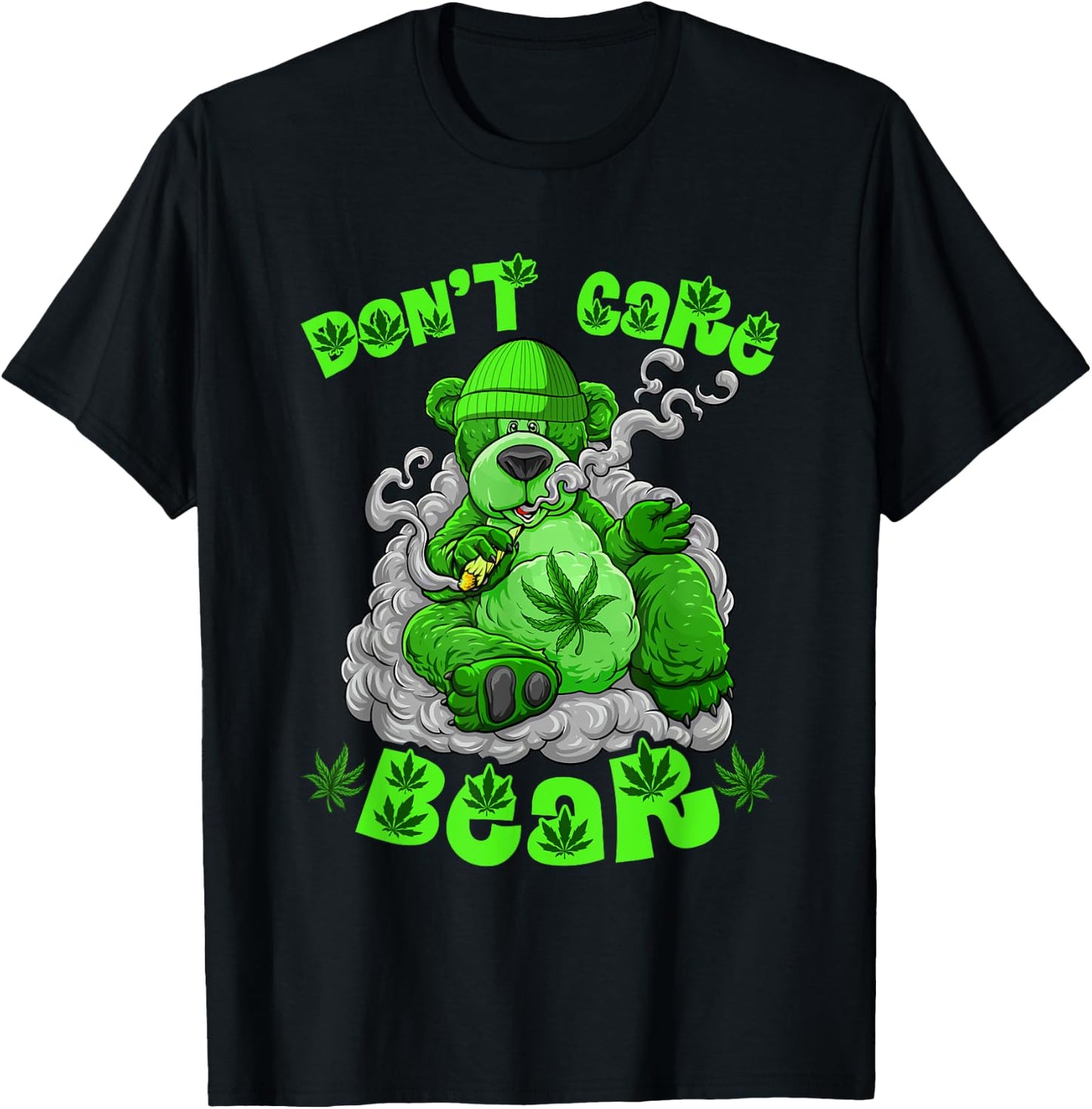 Funny Bear Smoking Weed Cannabis Marijuana 420 Stoner T-Shirt - T-Shirt | Black