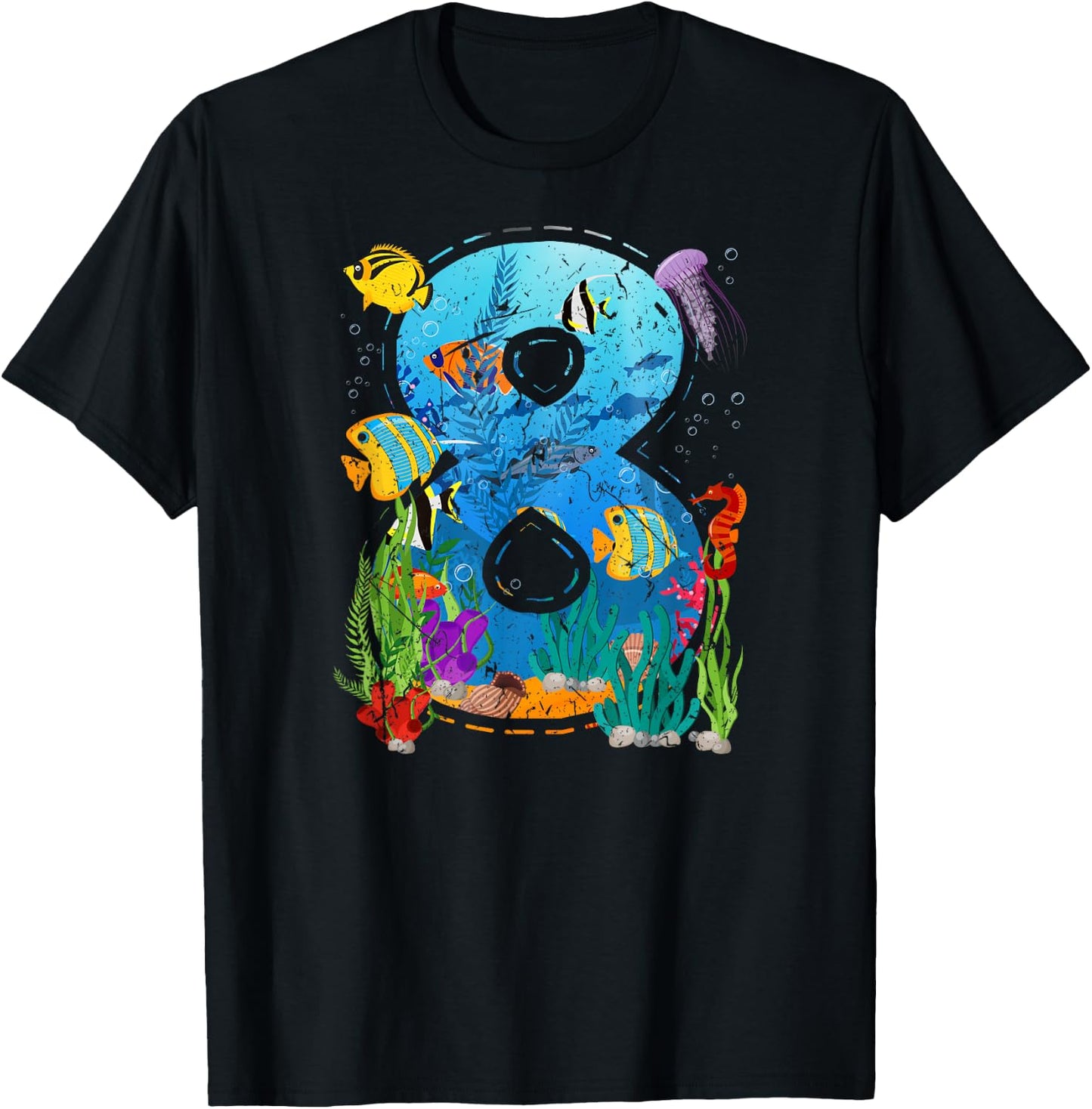 8 Year Old Boy Ocean Aquarium 8th Birthday Party Sea Animal T-Shirt - T-Shirt | Black