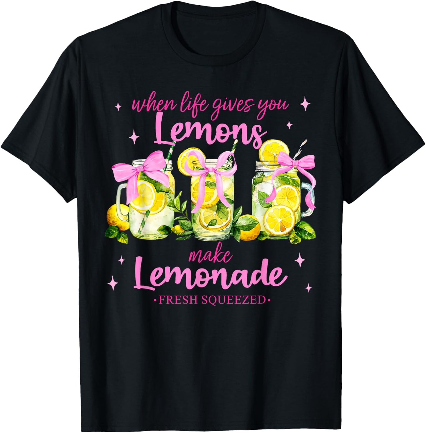 Retro When Life Gives You Lemons Pink Coquette Bow Lemonade T-Shirt - T-Shirt | Black