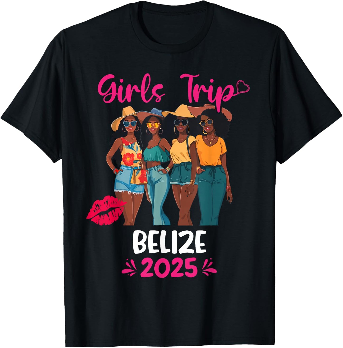 Black Girls Trip Belize 2025 Vacation Matching T-Shirt - T-Shirt | Black