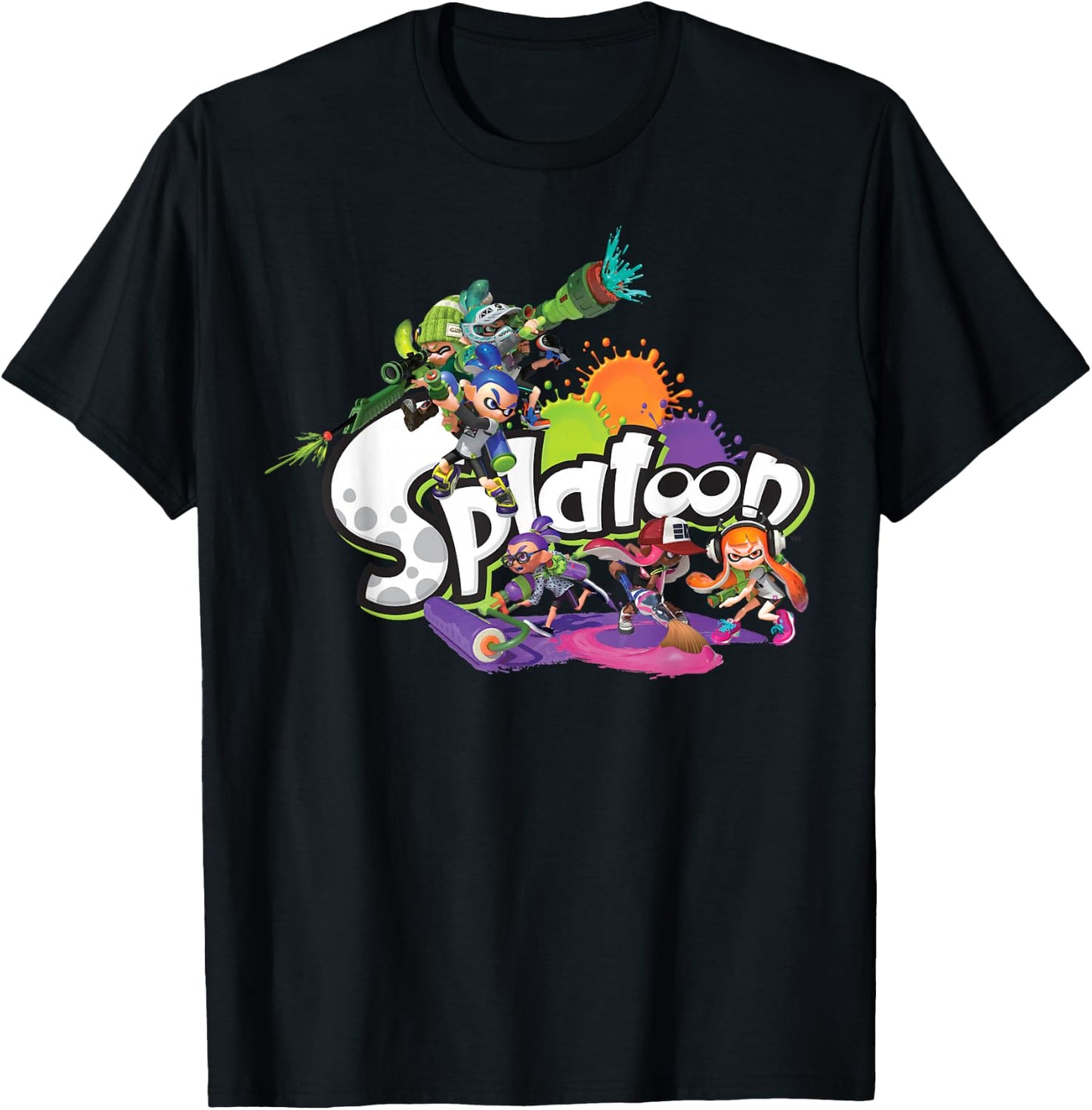 Splatoon Logo Teams Splatter Group Shot T-Shirt - T-Shirt | Black