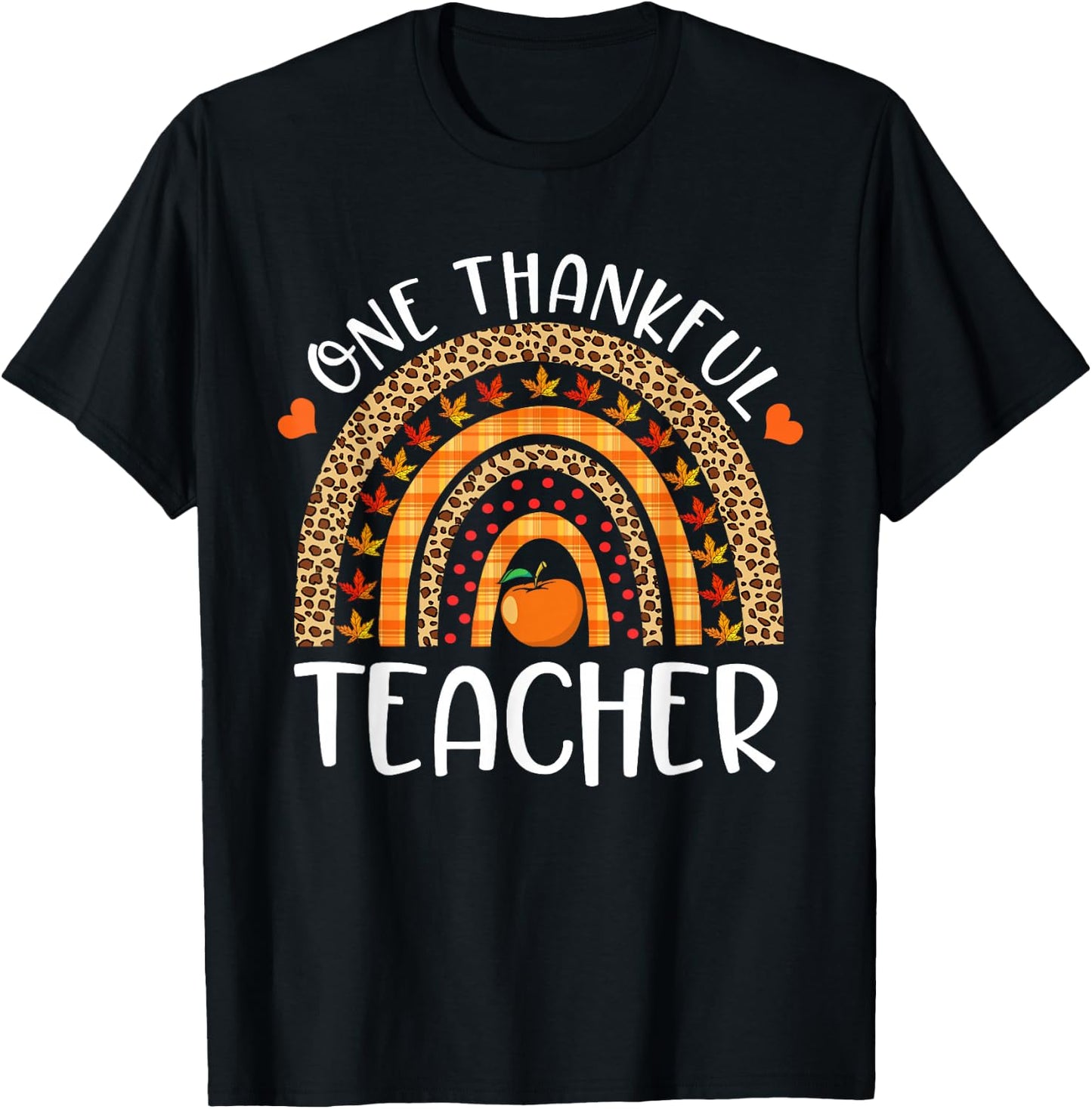 One Thankful Teacher Thanksgiving Rainbow Leopard Fall Funny T-Shirt - T-Shirt | Black